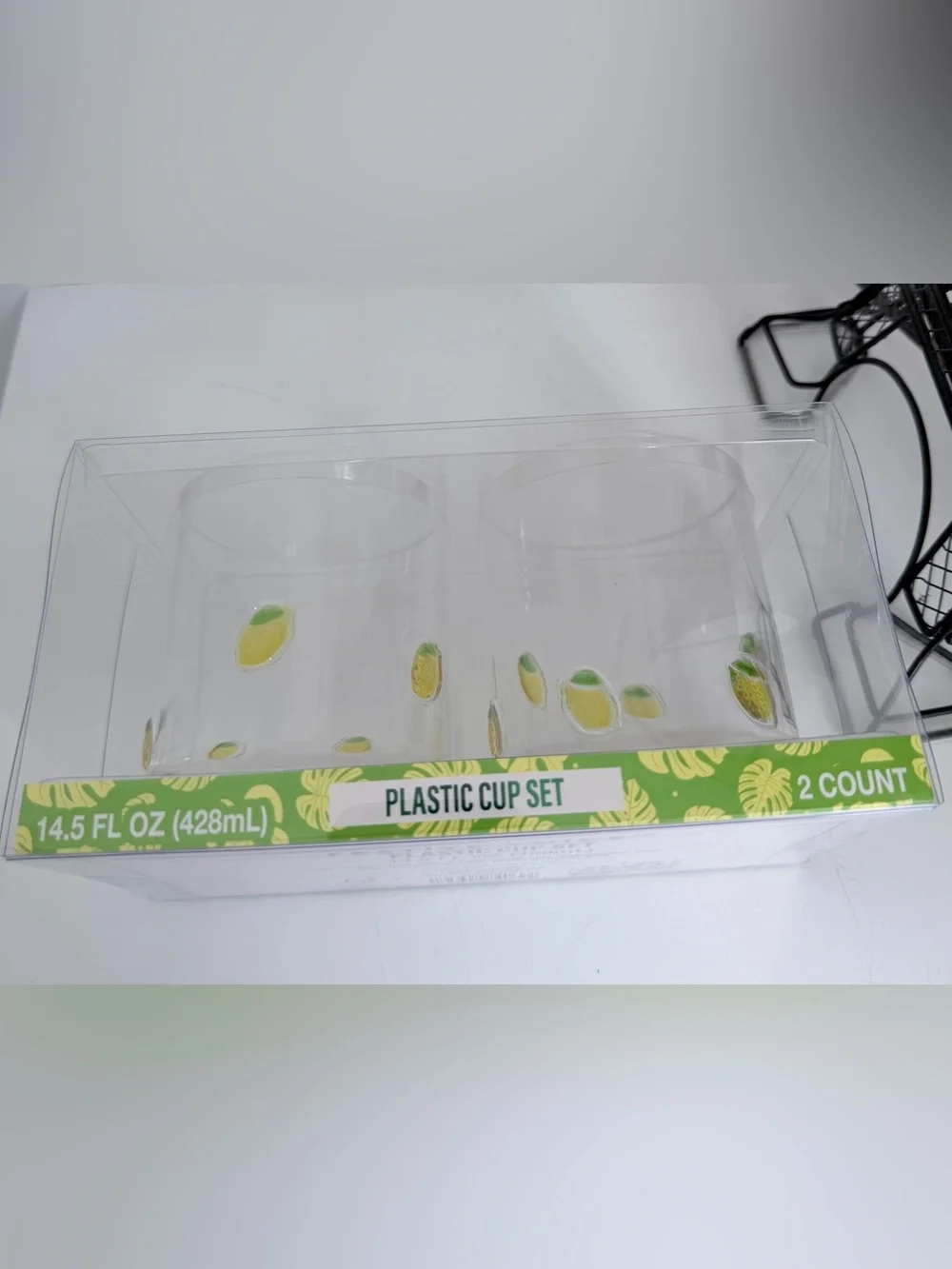 Lemon Print Clear Plastic Cup Set - 2 Pack
